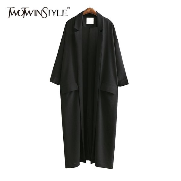 back split black windbreaker for women lapel three quarter sleeve casual loose trench female fashion clothing 210423, Tan;black
back split black windbreaker for women lapel three quarter sleeve casual loose trench female fashion clothing 210423, Tan;black