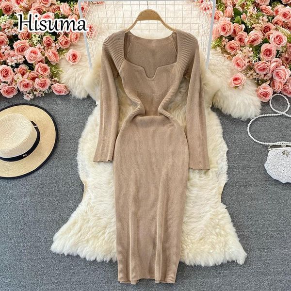 casual dresses 2021 autumn women square collar long sleeve knitted sheath sweater dress female chic elegant waist knit party, Black;gray
casual dresses 2021 autumn women square collar long sleeve knitted sheath sweater dress female chic elegant waist knit party, Black;gray