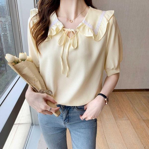 women's blouses & shirts chiffon shirt 2021 summer lace up design minority short sleeve half gentle sweet chic top, White
women's blouses & shirts chiffon shirt 2021 summer lace up design minority short sleeve half gentle sweet chic top, White