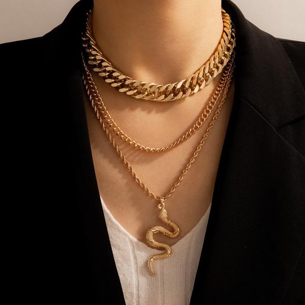 pendant necklaces exaggerated and personalized necklace punk hip hop thick chain snake multi-layer gold women stainless steel, Silver
pendant necklaces exaggerated and personalized necklace punk hip hop thick chain snake multi-layer gold women stainless steel, Silver