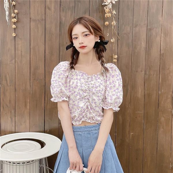 women's blouses & shirts summer french shirt retro square collar fold floral waist short puff sleeve blouse female, White
women's blouses & shirts summer french shirt retro square collar fold floral waist short puff sleeve blouse female, White