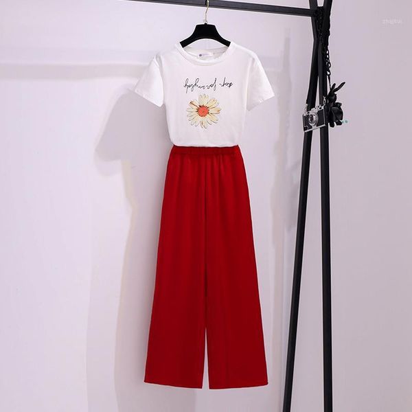 piece set summer daisy printing short sleeve t-shirt for women and loose wide leg pants suits casual women's sets two dress, White
piece set summer daisy printing short sleeve t-shirt for women and loose wide leg pants suits casual women's sets two dress, White