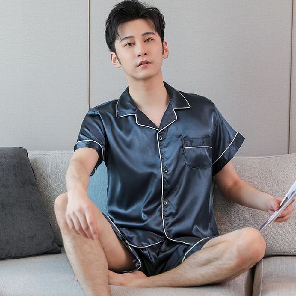 sleepwear fashion pajamas summer men's short sleeve silk like suit solid color simple loose large casual, Black;brown
sleepwear fashion pajamas summer men's short sleeve silk like suit solid color simple loose large casual, Black;brown