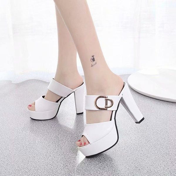 sandals summer women shoes ladies high heels woman square thick heel 11cm, Black 
sandals summer women shoes ladies high heels woman square thick heel 11cm, Black