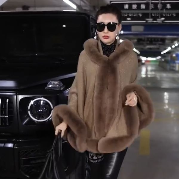 c5490 new autumn winter women's knitted loose hooded poncho knitwear faux fur collar cardigan shawl cape cloak outwear coat, Black
c5490 new autumn winter women's knitted loose hooded poncho knitwear faux fur collar cardigan shawl cape cloak outwear coat, Black