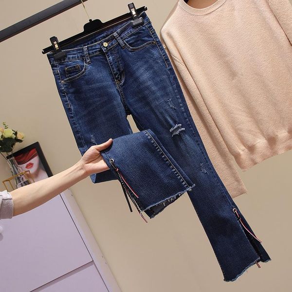 women's jeans fashion 2021 large size fat mm autumn hole high waist stretch bell-bottomed pants 6820#, Blue
women's jeans fashion 2021 large size fat mm autumn hole high waist stretch bell-bottomed pants 6820#, Blue