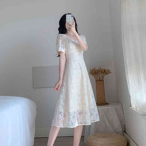fashion korean summer midi dress women elegant short sleeve lace perspective sweet white beach holiday sundress 210515, Black;gray
fashion korean summer midi dress women elegant short sleeve lace perspective sweet white beach holiday sundress 210515, Black;gray