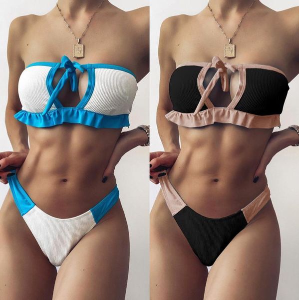 women's swimwear bikinis women swimsuit high waist bathing suit beach wear bikini with stitching bandage split, White;black
women's swimwear bikinis women swimsuit high waist bathing suit beach wear bikini with stitching bandage split, White;black