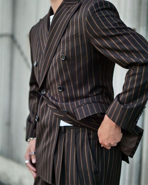 men's suits & blazers brown 2 piece men pinstripe casual customized fit party street fashion double breasted formal coat+pant, White;black
men's suits & blazers brown 2 piece men pinstripe casual customized fit party street fashion double breasted formal coat+pant, White;black