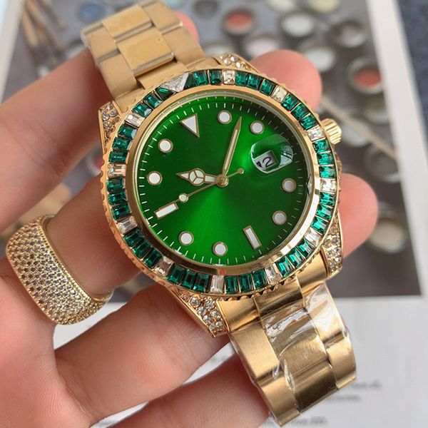 8-41mm diamond bezel men watches automatic date quartz movement green watch gold solid steel band master design orologio di lusso, Slivery;brown
8-41mm diamond bezel men watches automatic date quartz movement green watch gold solid steel band master design orologio di lusso, Slivery;brown