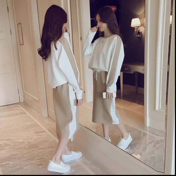womens sweater western long sleeve skirt suit casual two piece style set, White;black
womens sweater western long sleeve skirt suit casual two piece style set, White;black