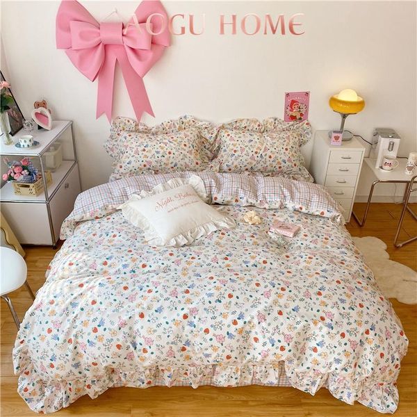 bedding sets aoguhome 100% cotton set with ruffled florals gentle sweet high-quality home bed linen duvet cover  pillowcase 
bedding sets aoguhome 100% cotton set with ruffled florals gentle sweet high-quality home bed linen duvet cover  pillowcase