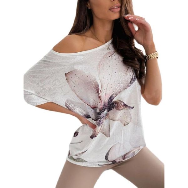 women's blouses & shirts 2021 -selling summer fashion floral print drilling short-sleeved round neck loose casual t-shirt, White
women's blouses & shirts 2021 -selling summer fashion floral print drilling short-sleeved round neck loose casual t-shirt, White
