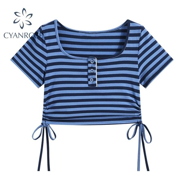blue striped skinny crop t shirt women summer short sleeve drawstring lace up retro tees female square collar egirl y2k 210515, White
blue striped skinny crop t shirt women summer short sleeve drawstring lace up retro tees female square collar egirl y2k 210515, White