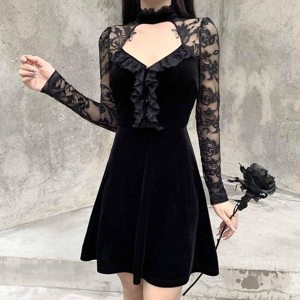 casual dresses women gothic black dress fashion long sleeve hollow out lace patchwork punk evening party mini vestidos de fiesta, Black;gray
casual dresses women gothic black dress fashion long sleeve hollow out lace patchwork punk evening party mini vestidos de fiesta, Black;gray