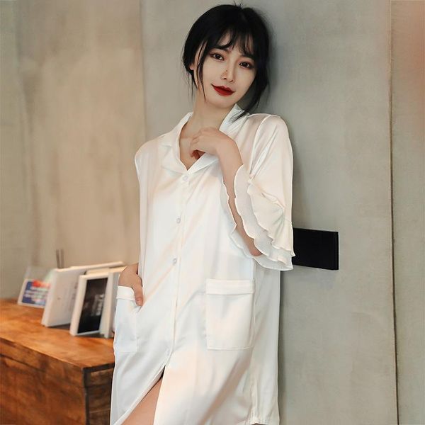 women's sleepwear white women sleep shirt flare sleeve nightgown summer female loose nightdress casual dress home clothes, Black;red
women's sleepwear white women sleep shirt flare sleeve nightgown summer female loose nightdress casual dress home clothes, Black;red