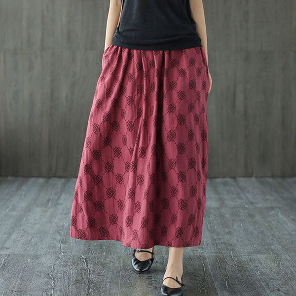 johnature summer cotton jacquard pockets elastic waist retro skirt loose leisure fashion all-match women half skirt 210521, Black
johnature summer cotton jacquard pockets elastic waist retro skirt loose leisure fashion all-match women half skirt 210521, Black