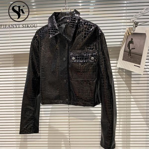 women's leather & faux crocodile jacket women single breasted lapel fashion glossy black patent jackets autumn short coat female
women's leather & faux crocodile jacket women single breasted lapel fashion glossy black patent jackets autumn short coat female