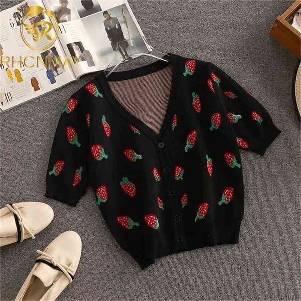 fashion black knitted cardigan women summer sweet strawberry v neck crop korean thin short sleeve sweater 210520, White
fashion black knitted cardigan women summer sweet strawberry v neck crop korean thin short sleeve sweater 210520, White