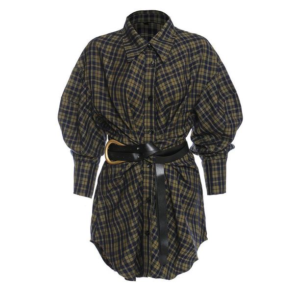dress female plaid shirt korean style loose retro with mid-length belt skirt, Black;gray
dress female plaid shirt korean style loose retro with mid-length belt skirt, Black;gray