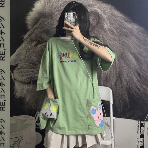 women's t-shirt loose medium length harasukura short sleeve for women 2021 summer korean students' design, White
women's t-shirt loose medium length harasukura short sleeve for women 2021 summer korean students' design, White