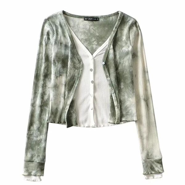 women's knits & tees 2021 spring products european and american tie-dye fake two-piece single-breasted cardigan top, White
women's knits & tees 2021 spring products european and american tie-dye fake two-piece single-breasted cardigan top, White