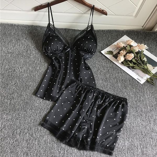 daeyard elegant pajamas sets women sleepwear lace polka dot slings and shorts homewear seamless silk satin summer pijamas, Black;red
daeyard elegant pajamas sets women sleepwear lace polka dot slings and shorts homewear seamless silk satin summer pijamas, Black;red