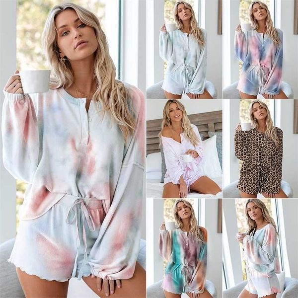 women suit pajamas tie dye printing ruffle short casual long sleeved and shorts two piece ins 211126, Black;red
women suit pajamas tie dye printing ruffle short casual long sleeved and shorts two piece ins 211126, Black;red