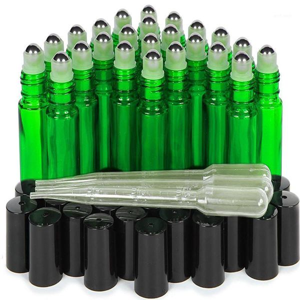 24, green, 10 ml glass roll-on bottles with stainless steel roller balls black cap lid for essent - 3-3 droppers included
24, green, 10 ml glass roll-on bottles with stainless steel roller balls black cap lid for essent - 3-3 droppers included