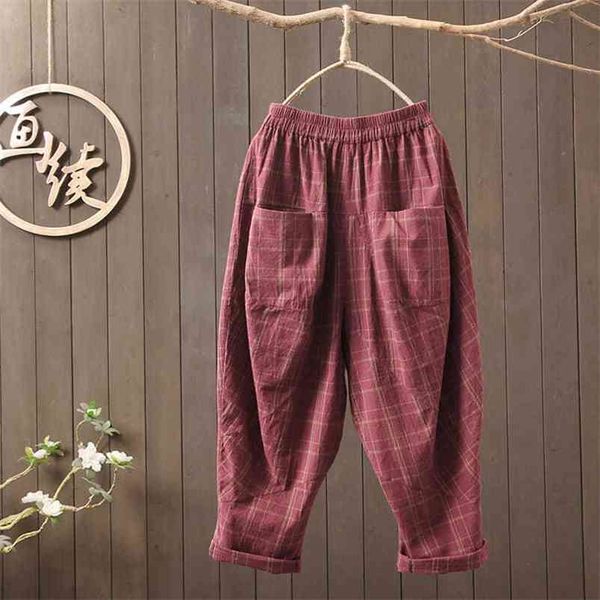 spring arts style women elastic waist all-matched casual loose pants cotton linen plaid vintage harem s876 210512, Black;white
spring arts style women elastic waist all-matched casual loose pants cotton linen plaid vintage harem s876 210512, Black;white
