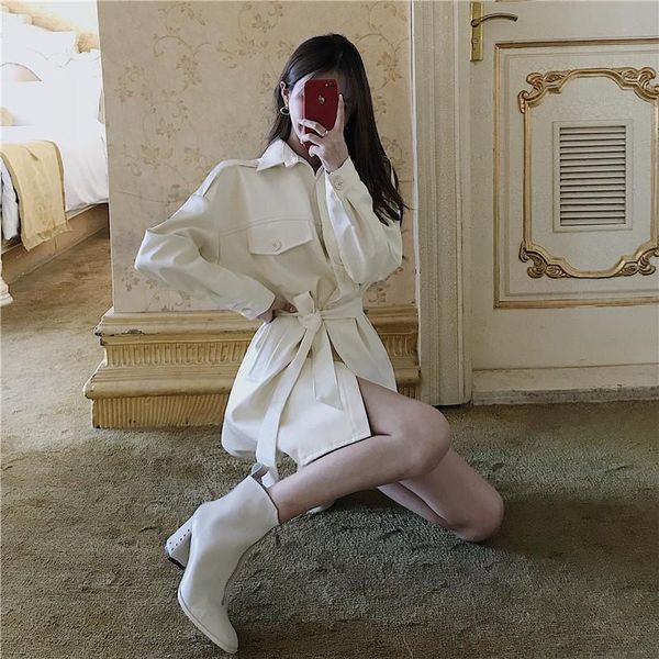 women's trench coats single breasted tie waist pu leather windbreaker long and thin coat autumn winter, Tan;black
women's trench coats single breasted tie waist pu leather windbreaker long and thin coat autumn winter, Tan;black