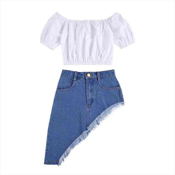 baby summer clothing girl denim skirt short sleeve off shoulder shirt ruffle hem side pocket half dress 2pcs 1, White
baby summer clothing girl denim skirt short sleeve off shoulder shirt ruffle hem side pocket half dress 2pcs 1, White