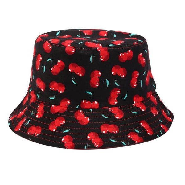 

cloches men women cherry print portable cute holiday summer reversible bucket hat cotton blend outdoor two side beach soft protection, Blue;gray