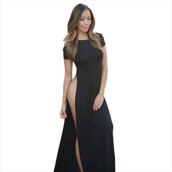 black split furcal womens dresses maxi long summer short sleeve o neck solid fashion femme vestidos fit and ax195, Black;gray
black split furcal womens dresses maxi long summer short sleeve o neck solid fashion femme vestidos fit and ax195, Black;gray