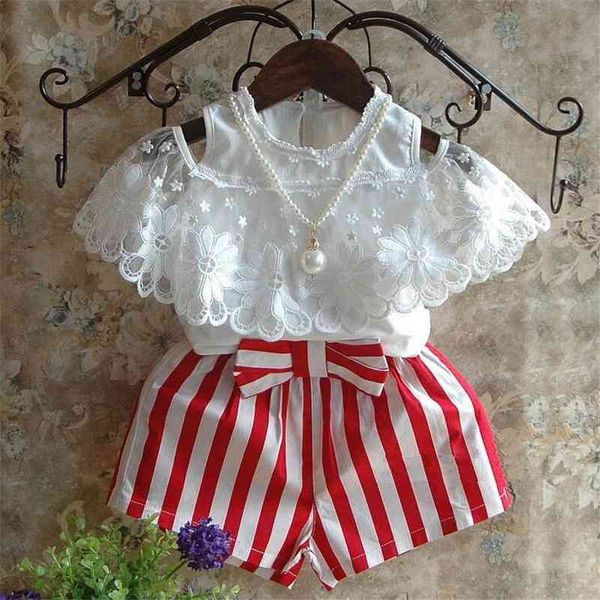 2-6 years summer girl clothing fashion lace chiffon stripe kid children clothes t-shirt+pant 2 pcs set 210615, White
2-6 years summer girl clothing fashion lace chiffon stripe kid children clothes t-shirt+pant 2 pcs set 210615, White