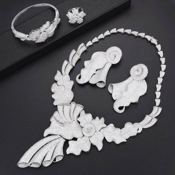earrings & necklace luxury leaf dubai jewelry set for women fashion wedding bracelet ring parure bijoux femme, Silver
earrings & necklace luxury leaf dubai jewelry set for women fashion wedding bracelet ring parure bijoux femme, Silver