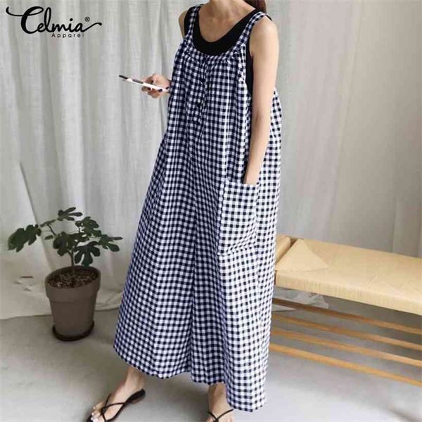 celmia rompers women vintage plaid 2021 fashion wide leg pants sleeveless casual loose jumpsuits plus size overall 5xl, Black;white
celmia rompers women vintage plaid 2021 fashion wide leg pants sleeveless casual loose jumpsuits plus size overall 5xl, Black;white
