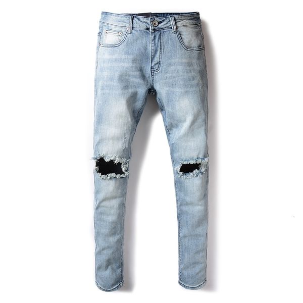 men's aermican streetwear fashion light blue color slim fit elastic ripped jeans homme knee frayed hole hip hop men
men's aermican streetwear fashion light blue color slim fit elastic ripped jeans homme knee frayed hole hip hop men