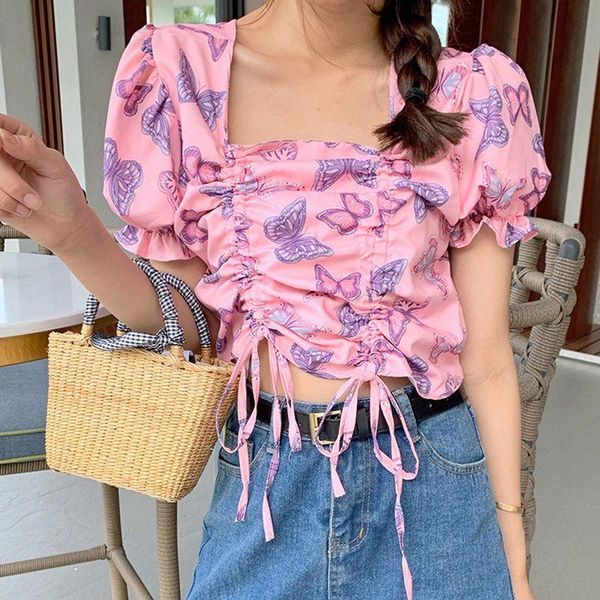summer short sleeve chiffon blouses women butterfly print drawstring blouse women's & shirts, White
summer short sleeve chiffon blouses women butterfly print drawstring blouse women's & shirts, White
