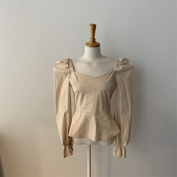 women's spring autumn french square collar exposed clavicle back zipper blouse slim waist puff sleeve female gx420 210507, White
women's spring autumn french square collar exposed clavicle back zipper blouse slim waist puff sleeve female gx420 210507, White