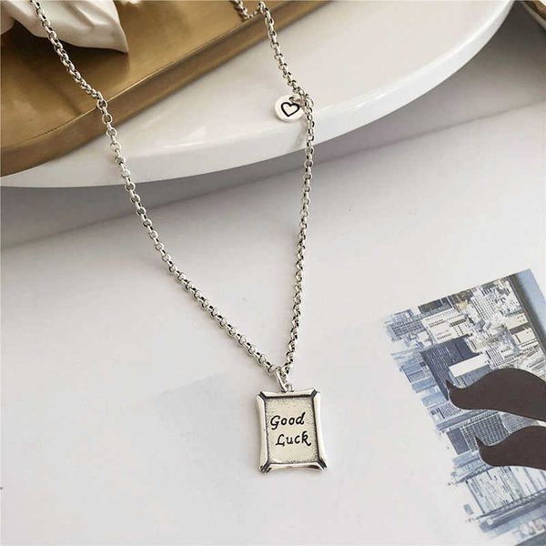 925 sterling silver necklace, square lucky pendant, round disc, love, women's jewelry
925 sterling silver necklace, square lucky pendant, round disc, love, women's jewelry