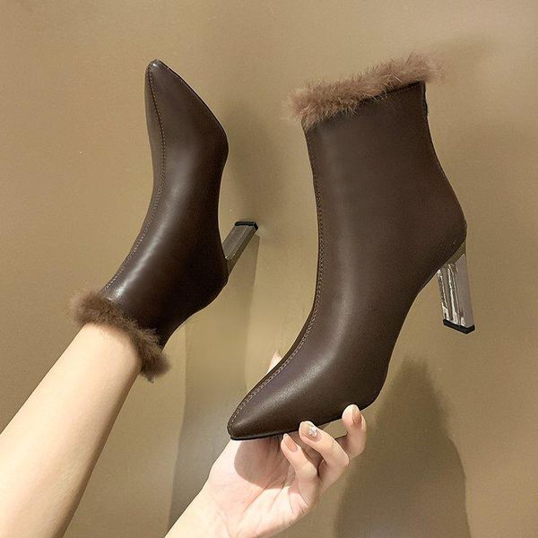 boots 2021 winter style fur high heel ankle pointed toe dress shoes women warm snow fashoin booties botas mujer 8607c, Black
boots 2021 winter style fur high heel ankle pointed toe dress shoes women warm snow fashoin booties botas mujer 8607c, Black