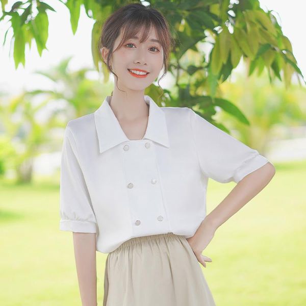 women's t-shirt chic khaki 2021 summer loose double breasted short sleeve chiffon shirt girl solid color half korean style ins, White
women's t-shirt chic khaki 2021 summer loose double breasted short sleeve chiffon shirt girl solid color half korean style ins, White