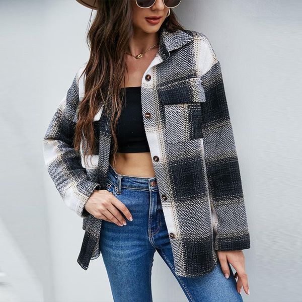 women's wool & blends 2021 vintage women long sleeve woolen coats fashion ladies thick plaid coat female streetwear elegant girls overs, Black
women's wool & blends 2021 vintage women long sleeve woolen coats fashion ladies thick plaid coat female streetwear elegant girls overs, Black