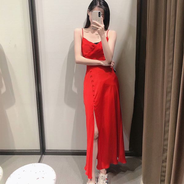 women pajamas style dress sling slit maxi dresses chic lady fashion casual clothes 210517, Black;gray 
women pajamas style dress sling slit maxi dresses chic lady fashion casual clothes 210517, Black;gray