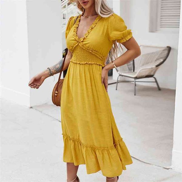 v-neck loose solid midi dress summer high waist ruffled short sleeve women beach comfortable holiday vintage 210508, Black;gray
v-neck loose solid midi dress summer high waist ruffled short sleeve women beach comfortable holiday vintage 210508, Black;gray