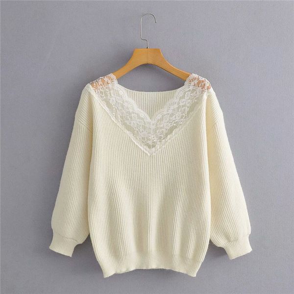 autumn women fashion v-neck lace solid knitted pullover chic lady long sleeve loose white sweater fashion jumpers 210421, White;black
autumn women fashion v-neck lace solid knitted pullover chic lady long sleeve loose white sweater fashion jumpers 210421, White;black