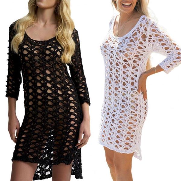 women's swimwear beach dress hollow out knitted women 3/4 sleeve see through bikini cover up beachwear summer knit anti uv swimwearÂ, White;black
women's swimwear beach dress hollow out knitted women 3/4 sleeve see through bikini cover up beachwear summer knit anti uv swimwearÂ, White;black