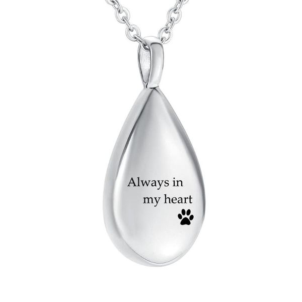 dog print pet memorial always in my heart cremation ash pendant teardrop necklace for ashes keepsake jewelry with funnel necklaces, Silver
dog print pet memorial always in my heart cremation ash pendant teardrop necklace for ashes keepsake jewelry with funnel necklaces, Silver