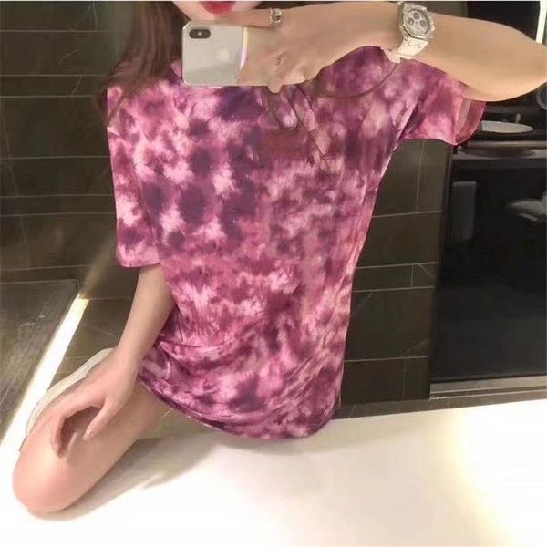 2021 early spring letter new color matching wild tie-dye long version t-shirt loose street men and women couples, White